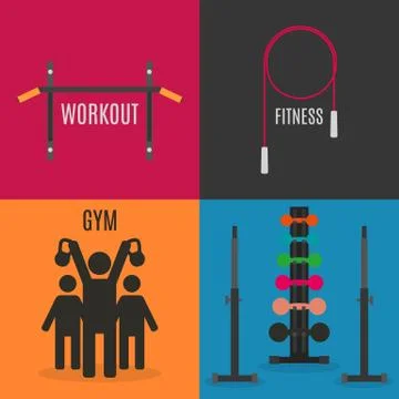 Flat design elements for gym and fitness, vector illustration. 스톡 일러스트
