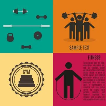 Flat design elements for gym and fitness, vector illustration. Stock Illustration
