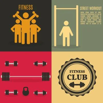 Flat design elements for gym and fitness, vector illustration. 스톡 일러스트