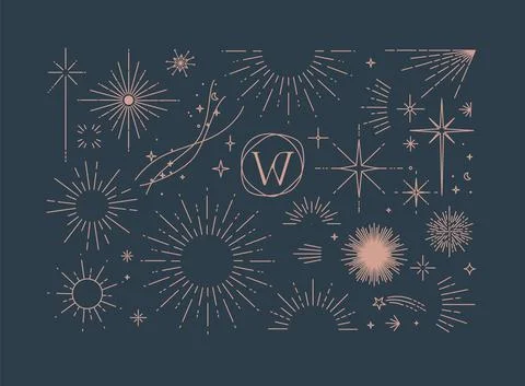 Flat design elements sun and sunbeams blue Illustrazione stock