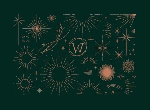 Flat design elements sun and sunbeams green Illustrazione stock