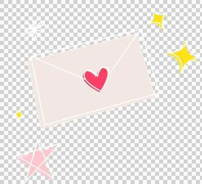 Flat design envelope is floating on transparent background with red heart seal, Stock Illustration