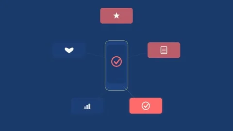 Flat design Event satisfaction analysis animation - cobalt blue marketing Stock Footage 342626174