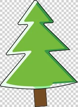 Flat design evergreen tree is floating on transparent field with brown trunk and Stock Illustration