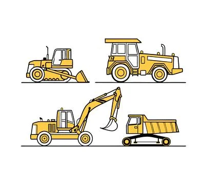 Flat design excavator set vector illustration Stock Illustration