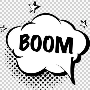Flat design explosion bubble is showing BOOM text with halftone dots, stars, Stock Illustration