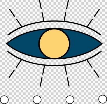 Flat design eye icon is featuring yellow pupil, black rays, white circles on イラスト素材