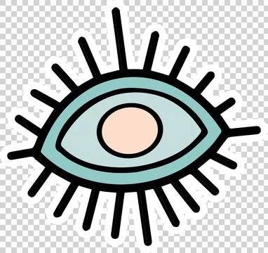 Flat design eye icon is radiating black border lines on transparent canvas with Stock Illustration