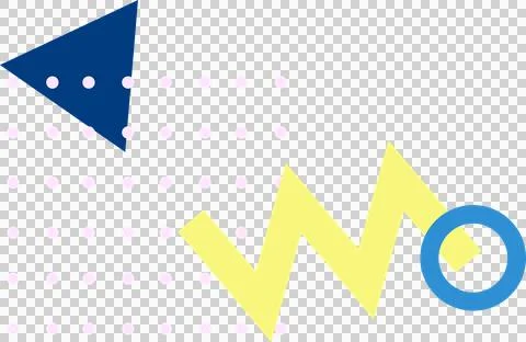 Flat design featuring blue triangle pink dot grid yellow zigzag blue ring, イラスト素材