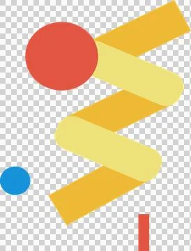 Flat design is featuring circles, zigzag yellow ribbon and red rectangle, Stock Illustration