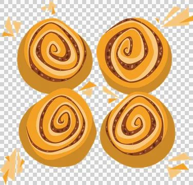Flat design featuring four spiral pastries with triangular highlights on 스톡 일러스트