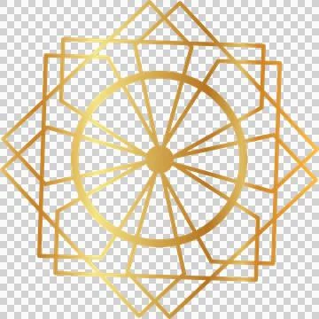 Flat design is featuring gold ring with twelve spokes over star shape on Stock Illustration