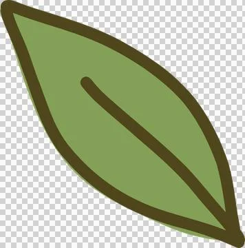 Flat design is featuring green leaf with brown outline and central vein on Stock Illustration