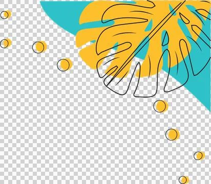 Flat design is featuring monstera leaf on turquoise curve, dots on transparent Stock Illustration