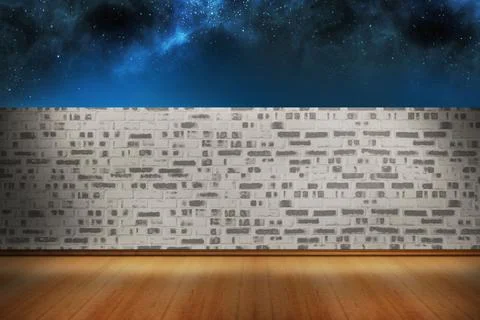 Flat design is featuring polished floorboards leading into grey-white brick wall Stock Illustration