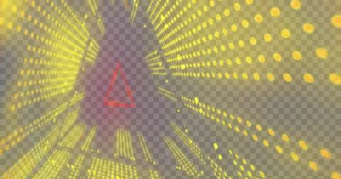 Flat design is featuring red glowing triangle inside dark shape with yellow dots Stock Photos