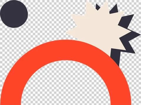 Flat design is featuring red semicircle, gray circle and cream-gray starbursts Illustrazione stock