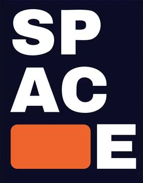 Flat design featuring white sans serif font spelling SPACE with orange block on Stock Illustration