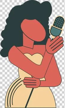 Flat design female singer performing with retro microphone on transparent Stock Illustration