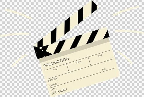 Flat design film clapperboard snapping open with labeled fields on transparent Stock Illustration