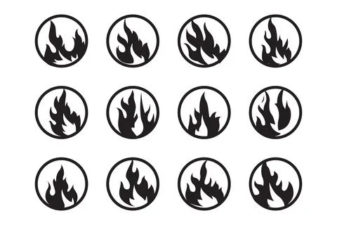 Flat design fire logo set flame element collection simple silhouette illust.. Stock Illustration