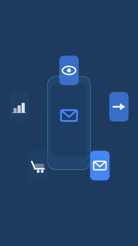 Flat design First-touch attribution animation - royal blue marketing motion Vídeos de archivo 342626732