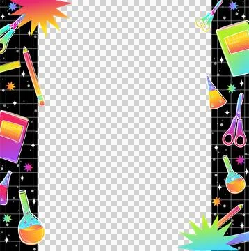 Flat design flasks, pencils border is framing transparent background grid with 库存插图
