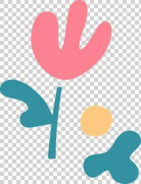 Flat design flower is growing with pink petals, teal stem, yellow circle on 스톡 일러스트