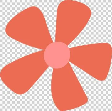 Flat-design flower is showing six red-orange petals around pink circle on Stock Illustration