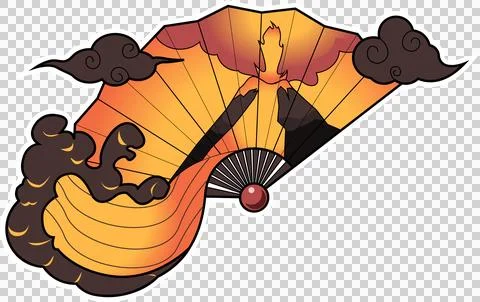 Flat design folding fan being shown with gradient lava and dark clouds on Illustrazione stock