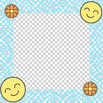Flat design frame is showing blue border with smiling icons, orange daisies on Stock Illustration