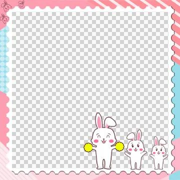 Flat design frame is showing pastel patterns, rabbits with pom-poms on Stockillustratie