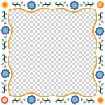 Flat design frame is showing scalloped gold edge, vines and flowers, transparent Illustrazione stock