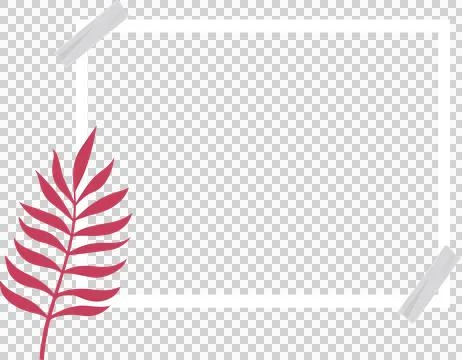 Flat design frame is showing white border with gray tape and pink leaf on Stock Illustration