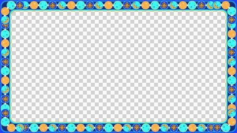 Flat design frame is using gold-rimmed sun, moon and star circles on clear Ilustração Stock