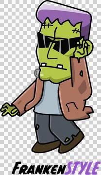 Flat design Frankenstein monster is posing on transparent background wearing Stock Illustration