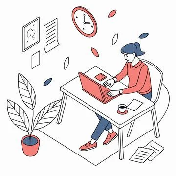Flat Design Of Freelancer At Workspace (1) vector illustration design 91 Illustrazione stock