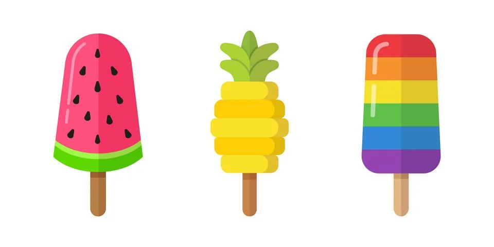 Flat design fruit and rainbow ice pops Stock Illustration