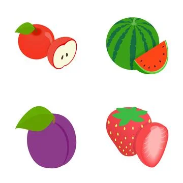 Flat design fruit icons representing healthy eating and vegan diet Stock Illustration