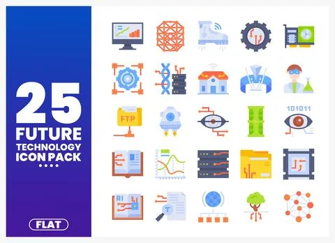Flat design future technology icon pack with elements Stock Illustration