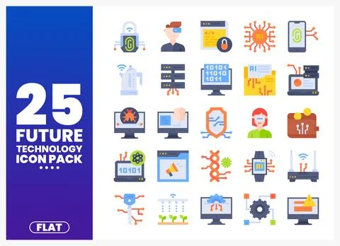 Flat design future technology icons on blue background. Collection of moder.. 스톡 일러스트