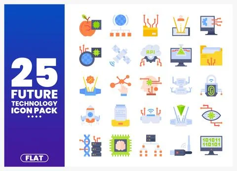 Flat design future technology icons pack with icons. 库存插图