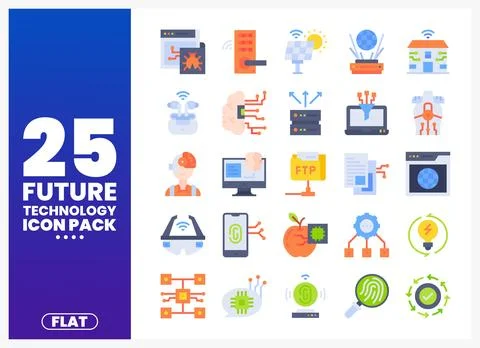 Flat design future technology icons collage. illustrating smart home. AI. a.. Illustrazione stock