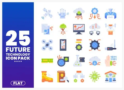 Flat design future technology icons displayed on a white background Stock Illustration