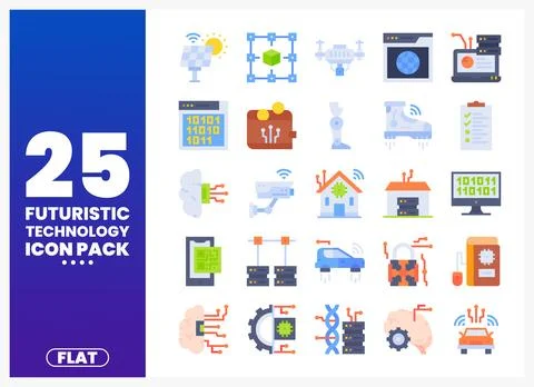 Flat design futuristic technology icon pack with icons Stock Illustration