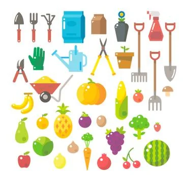 Flat design of garden tools set Stock Illustration