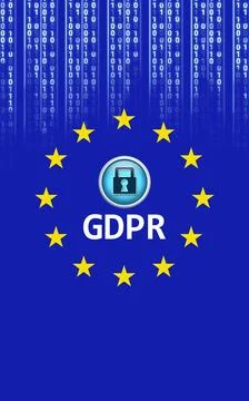 Flat design GDPR padlock is floating in dark blue surrounded with yellow stars Stock Photos