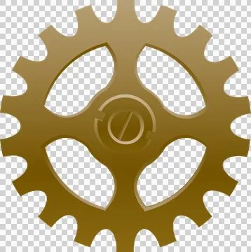 Flat design gear wheel is featuring four curved spokes and serrated teeth on 스톡 일러스트