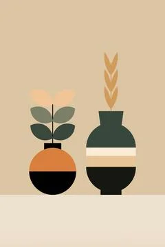 Flat design geometric boho jar wall art background illustration Stock Illustration