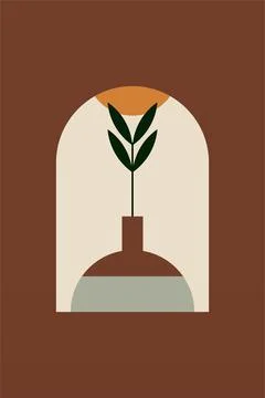 Flat design geometric boho jar wall art background illustration Stock Illustration